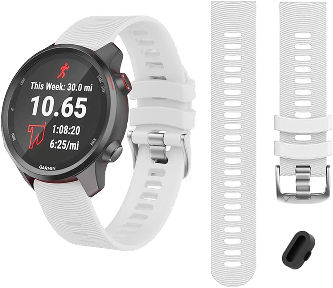 CRKMGS-Compatible with Garmin Forerunner 245 Watch Band, 20mm Sport Strap for Vivoactive 6 / Vivoactive 5, Venu/Venu SQ Smartwatch Replacement Watch Bands + Dust Plug