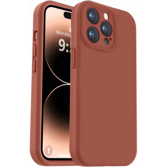 CRKMGS-Compatible with iPhone 14 Pro Max Case, Liquid Silicone Upgrade [Camera Protection] [Soft Anti-Scratch Microfiber Lining] Shockproof Phone Case for iPhone 14 Pro Max 6.7 inch - Caramel