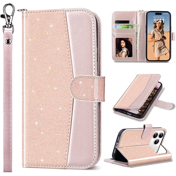 CRKMGS-Compatible with iPhone 17 Pro Wallet Case, Women PU Leather ...