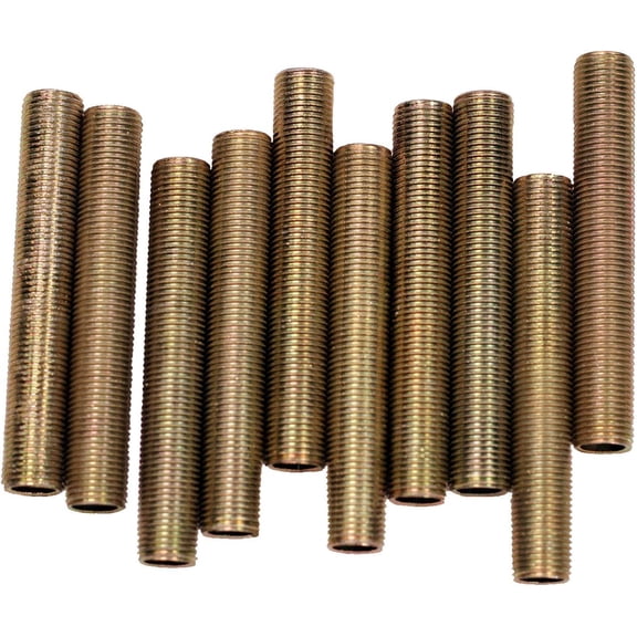 CRKMGS-ELY1093 - Steel All Thread Lamp Pipe Nipples - 2-1/2 Inch Long, Yellow Zinc Coated, 1/8IP Standard Thread, Hardware DIY Repair Part - Pack of 10 Pieces