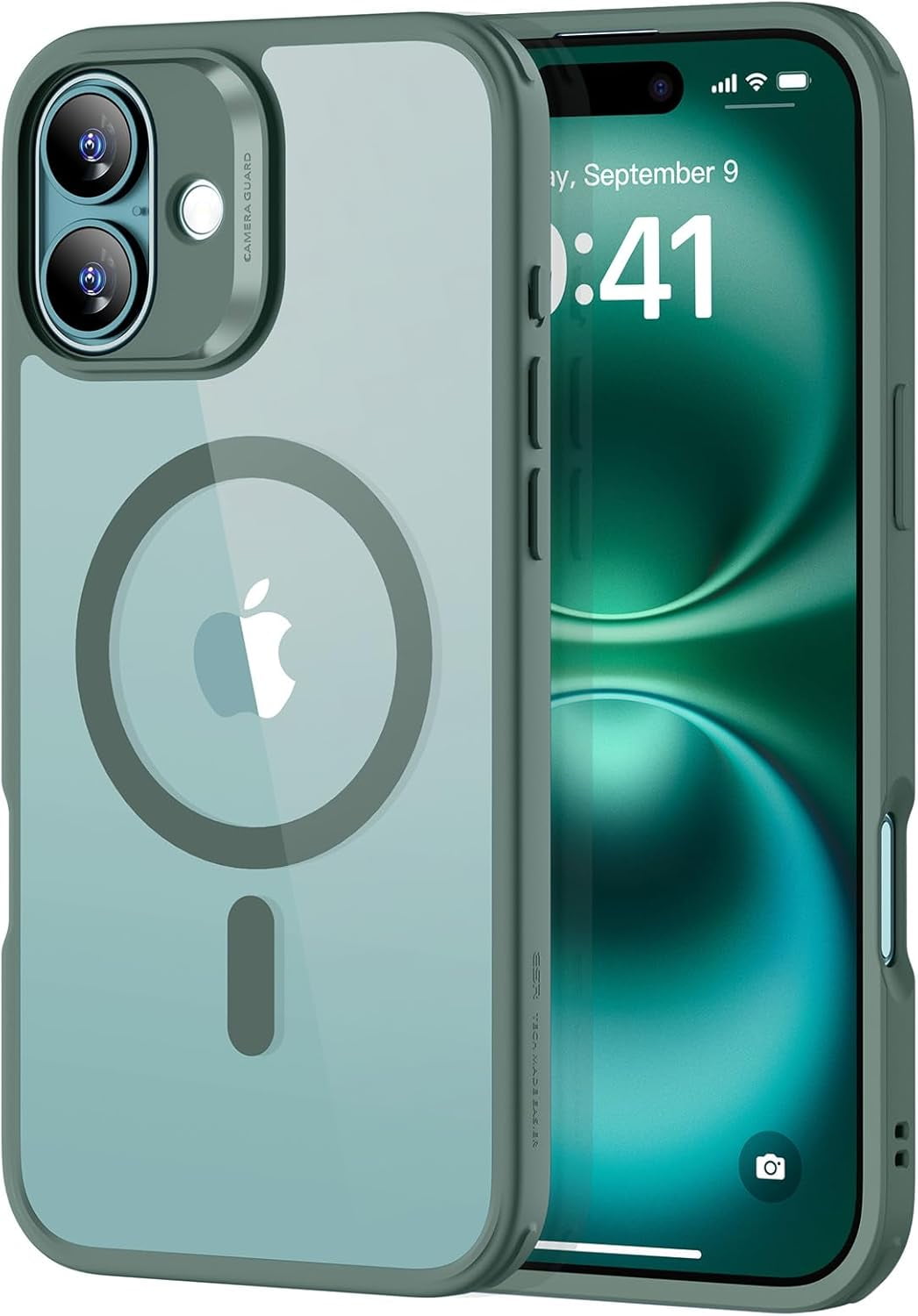 CRKMGS-ESR Classic Hybrid Case Clear Green for Phone 16 Plus | Compatible with MagSafe, Shockof Military-Grade tection, Magnetic Phone Case, HaloLock