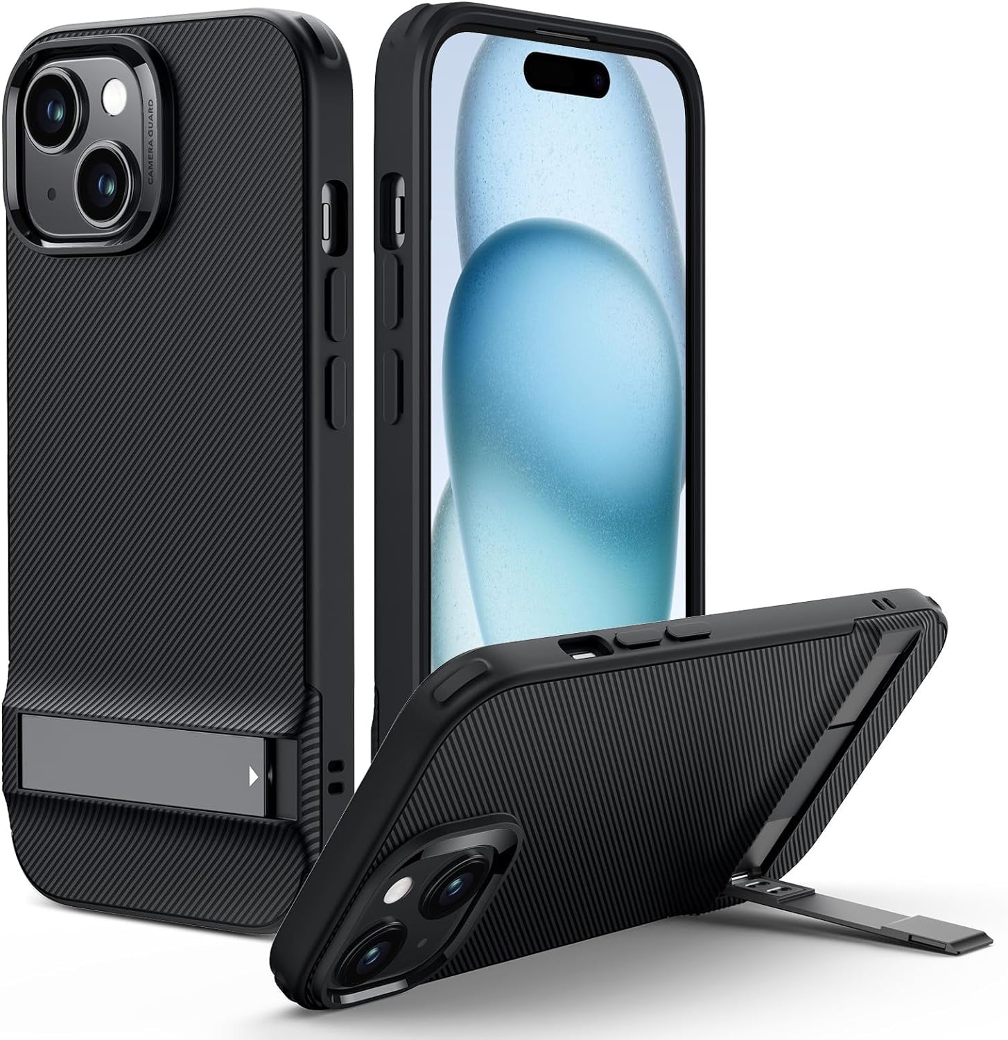 CRKMGS-ESR for iPhone 14 Pro Case, 3 Stand Modes, Military-Grade Drop Protection, Supports Wireless Charging, Slim Back Cover with Stand, Phone Case for iPhone 14 Pro, Metal Kickstand Case, Black
