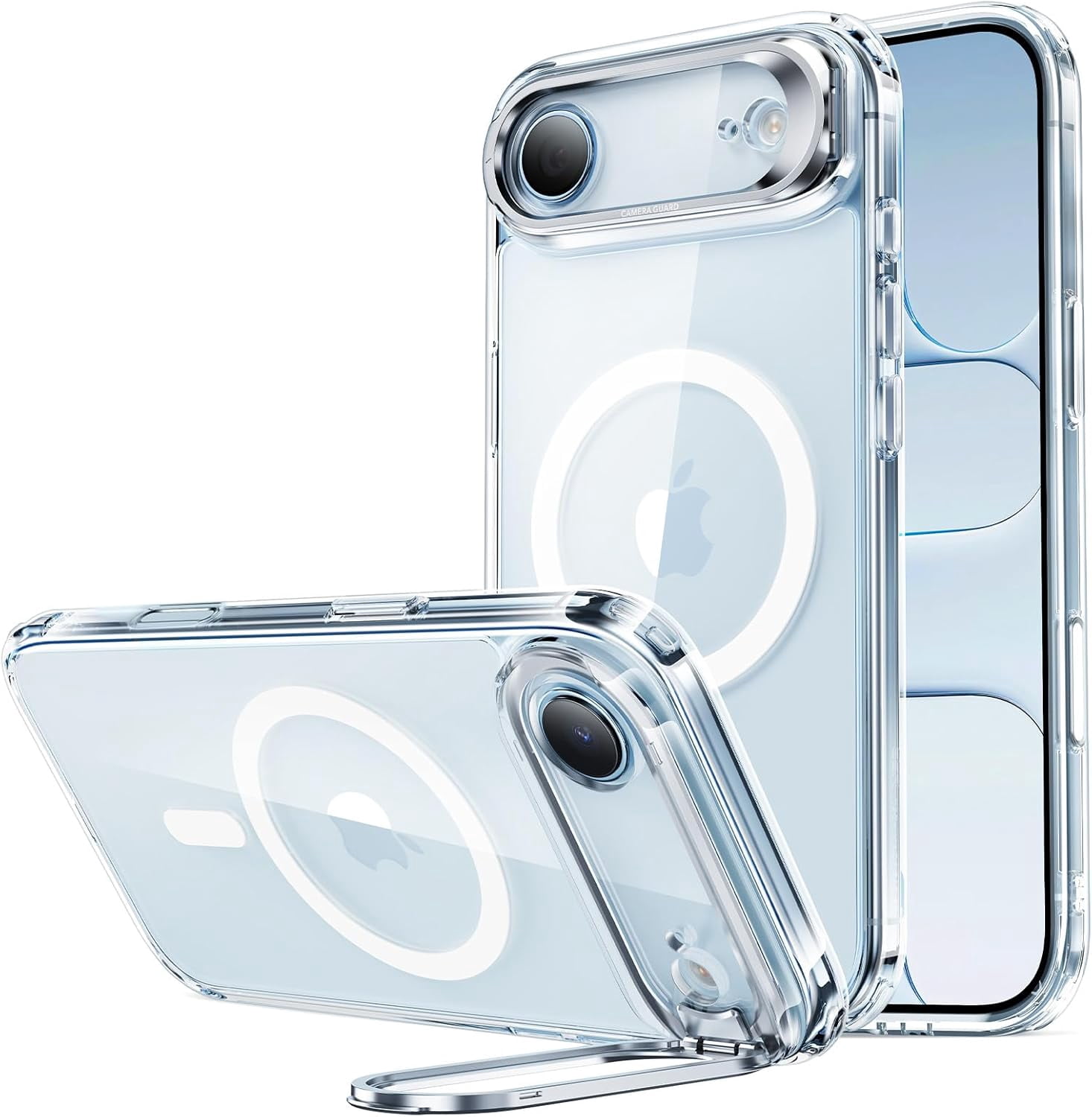 CRKMGS-ESR for iPhone Air Case with Stash Stand, Compatible with MagSafe, Military-Grade Drop Protection Magnetic Phone Case for iPhone 17 Air, Scratch-Resistant Back Cover,Clear