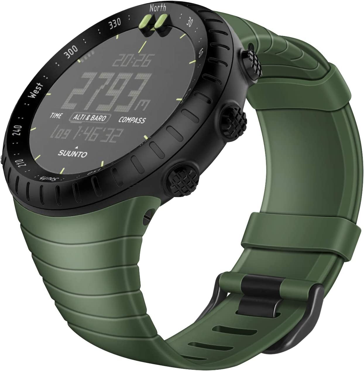 CRKMGS-Fintie Watch Band Compatible with Suunto Core, Rubber Accessory Strap Replacement Wrist Sport Bands w/Metal Clasp Compatible with Suunto Core Smartwatch, Olive