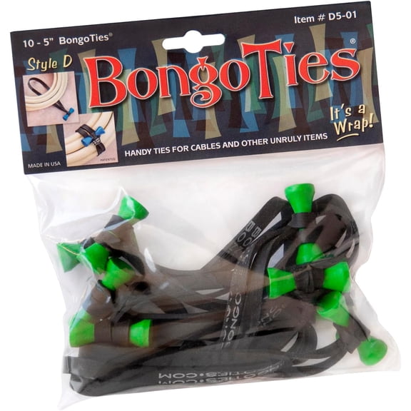CRKMGS-GREEN & BLACK "Tree Frog" Bongo Ties - 10 Pack "Style-D" ~ Professional cable ties made of natural rubber and bamboo ~ HANDY TIES FOR CABLES AND OTHER UNRULY ITEMS