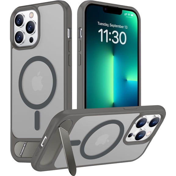 CRKMGS-Magnetic Compatible with iPhone 13 Pro Max Case, [Built-in Invisible Kickstand][Compatible with MagSafe] [Military Grade Shockproof] Slim Translucent Matte Phone Case for iPhone 13 Pro Max 6.7