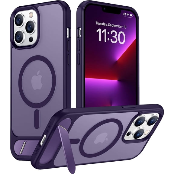 CRKMGS-Magnetic Compatible with iPhone 13 Pro Max Case, [Built-in Invisible Kickstand][Compatible with MagSafe] [Military Grade Shockproof] Slim Translucent Matte Phone Case for iPhone 13 Pro Max 6.7