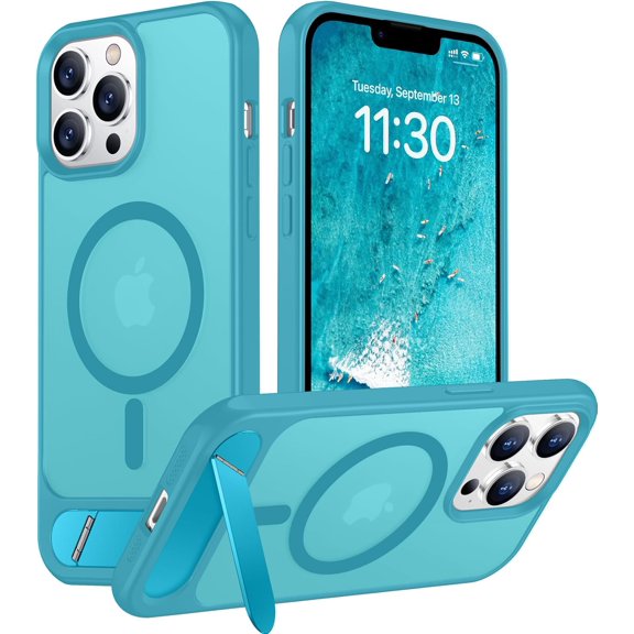 CRKMGS-Magnetic Compatible with iPhone 13 Pro Max Case, [Built-in Invisible Kickstand][Compatible with MagSafe] [Military Grade Shockproof] Slim Translucent Matte Phone Case for iPhone 13 Pro Max 6.7