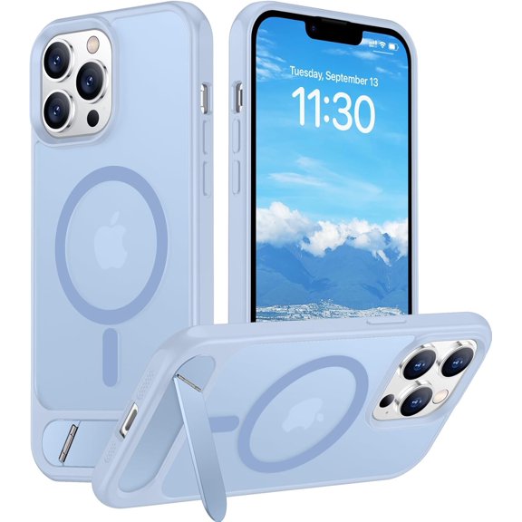 CRKMGS-Magnetic Compatible with iPhone 13 Pro Max Case, [Built-in Invisible Kickstand][Compatible with MagSafe] [Military Grade Shockproof] Slim Translucent Matte Phone Case for iPhone 13 Pro Max 6.7