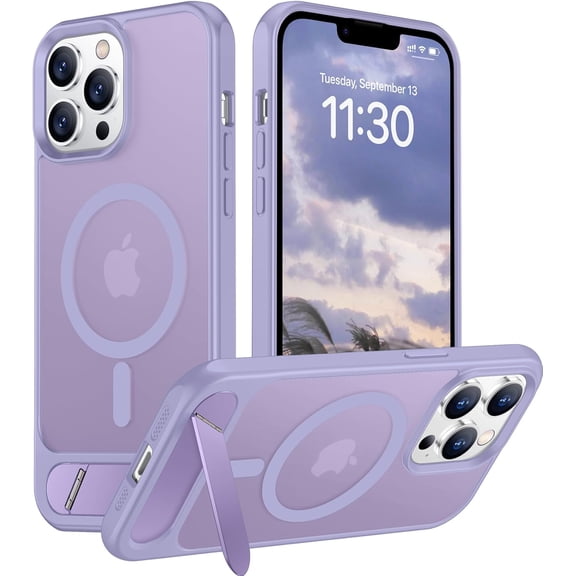 CRKMGS-Magnetic Compatible with iPhone 13 Pro Max Case, [Built-in Invisible Kickstand][Compatible with MagSafe] [Military Grade Shockproof] Slim Translucent Matte Phone Case for iPhone 13 Pro Max 6.7