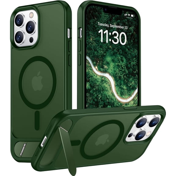 CRKMGS-Magnetic Compatible with iPhone 13 Pro Max Case, [Built-in Invisible Kickstand][Compatible with MagSafe] [Military Grade Shockproof] Slim Translucent Matte Phone Case for iPhone 13 Pro Max 6.7