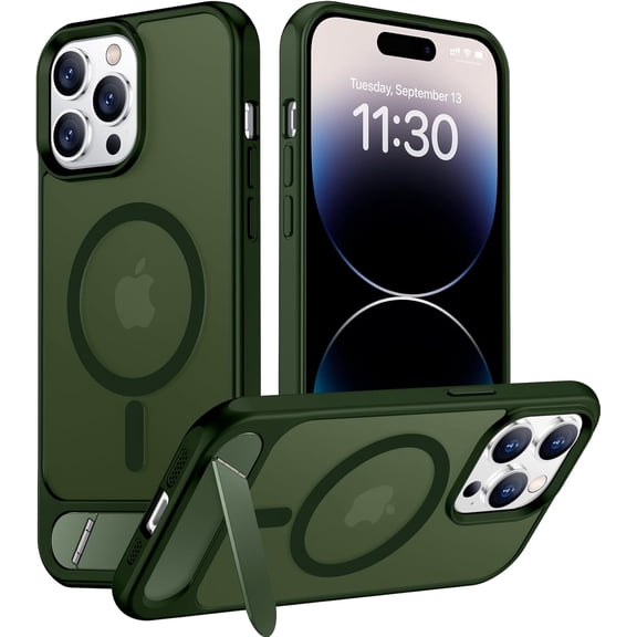 CRKMGS-Magnetic Compatible with iPhone 14 Pro Max Case, [Built-in Invisible Kickstand][Compatible with MagSafe] [Military Grade Shockproof] Slim Translucent Matte Phone Case for iPhone 14 Pro Max 6.7