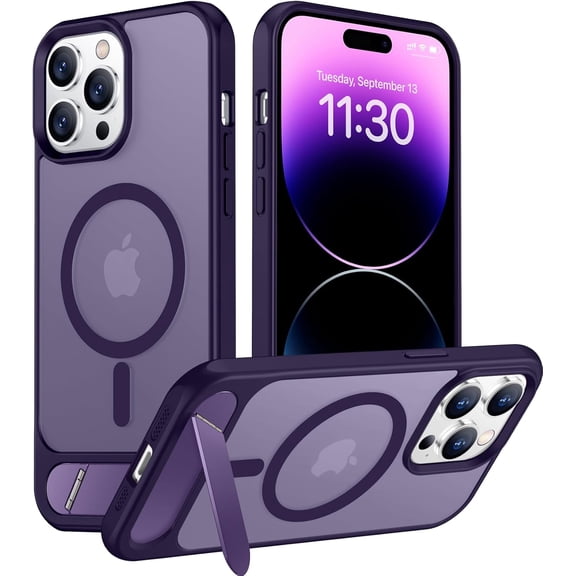 CRKMGS-Magnetic Compatible with iPhone 14 Pro Max Case, [Built-in Invisible Kickstand][Compatible with MagSafe] [Military Grade Shockproof] Slim Translucent Matte Phone Case for iPhone 14 Pro Max 6.7