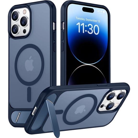 CRKMGS-Magnetic Compatible with iPhone 14 Pro Max Case, [Built-in Invisible Kickstand][Compatible with MagSafe] [Military Grade Shockproof] Slim Translucent Matte Phone Case for iPhone 14 Pro Max 6.7