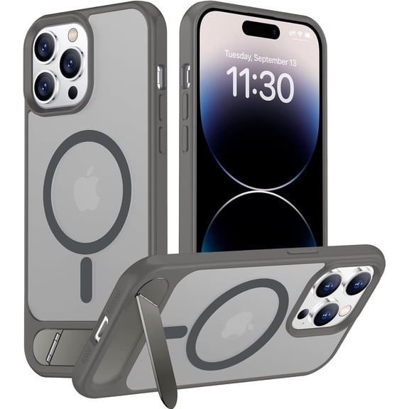 CRKMGS-Magnetic Compatible with iPhone 14 Pro Max Case, [Built-in Invisible Kickstand][Compatible with MagSafe] [Military Grade Shockproof] Slim Translucent Matte Phone Case for iPhone 14 Pro Max 6.7