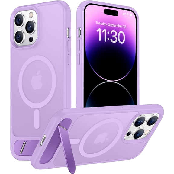 CRKMGS-Magnetic Compatible with iPhone 14 Pro Max Case, [Built-in Invisible Kickstand][Compatible with MagSafe] [Military Grade Shockproof] Slim Translucent Matte Phone Case for iPhone 14 Pro Max 6.7