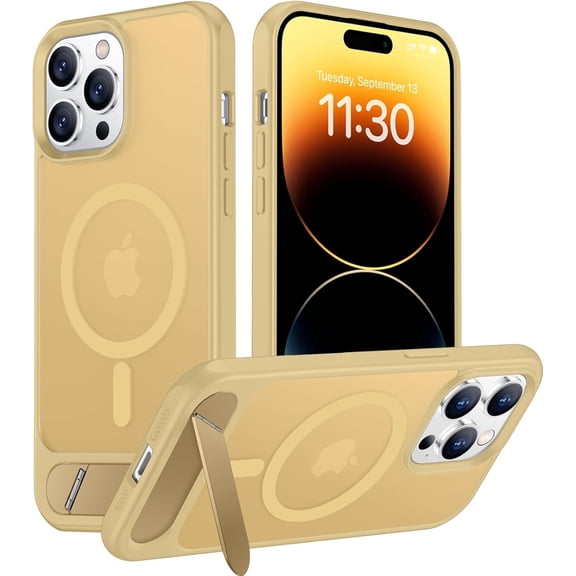 CRKMGS-Magnetic Compatible with iPhone 14 Pro Max Case, [Built-in Invisible Kickstand][Compatible with MagSafe] [Military Grade Shockproof] Slim Translucent Matte Phone Case for iPhone 14 Pro Max 6.7