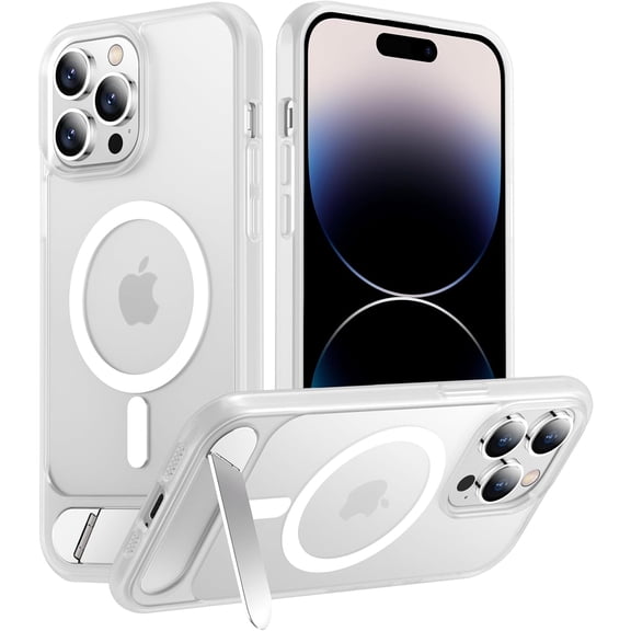 CRKMGS-Magnetic Compatible with iPhone 14 Pro Max Case, [Built-in Invisible Kickstand][Compatible with MagSafe] [Military Grade Shockproof] Slim Translucent Matte Phone Case for iPhone 14 Pro Max 6.7