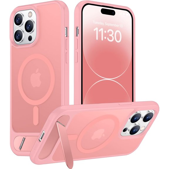 CRKMGS-Magnetic Compatible with iPhone 14 Pro Max Case, [Built-in Invisible Kickstand][Compatible with MagSafe] [Military Grade Shockproof] Slim Translucent Matte Phone Case for iPhone 14 Pro Max 6.7