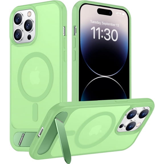 CRKMGS-Magnetic Compatible with iPhone 14 Pro Max Case, [Built-in Invisible Kickstand][Compatible with MagSafe] [Military Grade Shockproof] Slim Translucent Matte Phone Case for iPhone 14 Pro Max 6.7