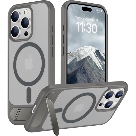 CRKMGS-Magnetic Compatible with iPhone 15 Pro Max Case, [Built-in Invisible Kickstand][Compatible with MagSafe] [Military Grade Shockproof] Slim Translucent Matte Phone Case for iPhone 15 Pro Max 6.7