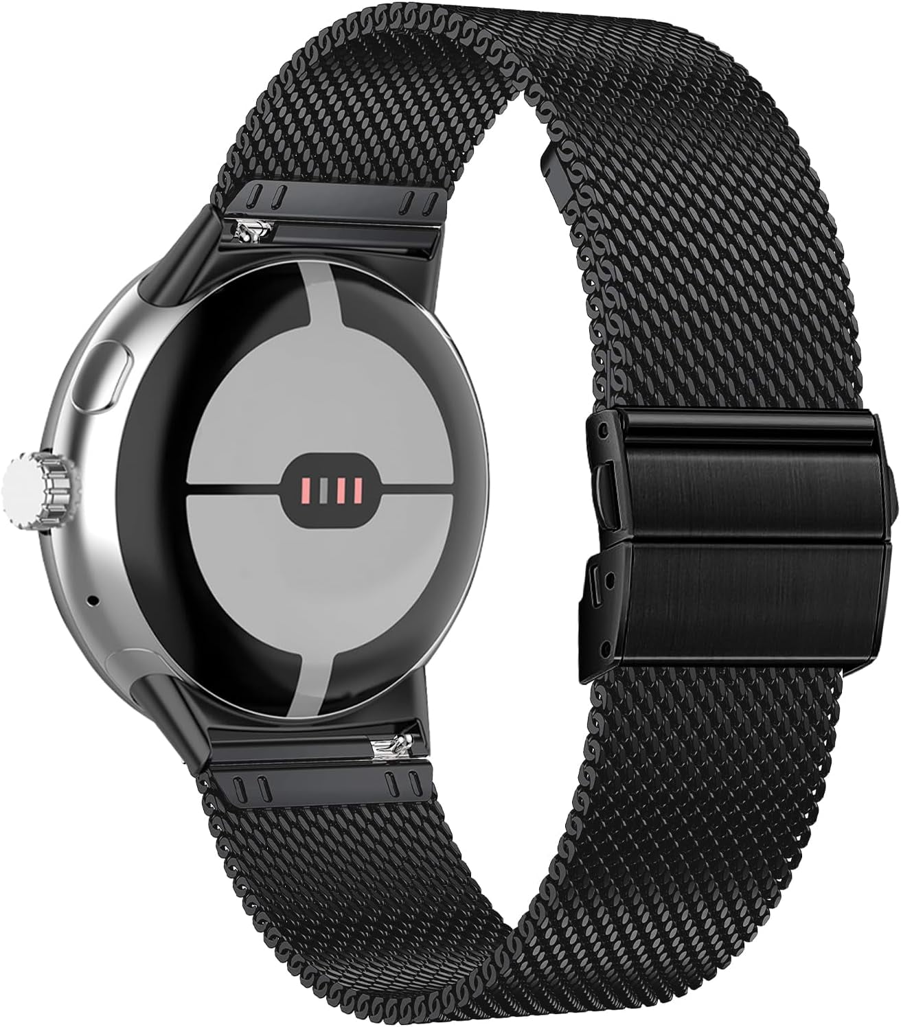 CRKMGS-Metal Strap Compatible with Google Pixel Watch 4 45mm / Google Pixel Watch 3 45mm, Double Snap Stainless Steel Smartwatch Bracelet Men Women Replacement Bands, Black