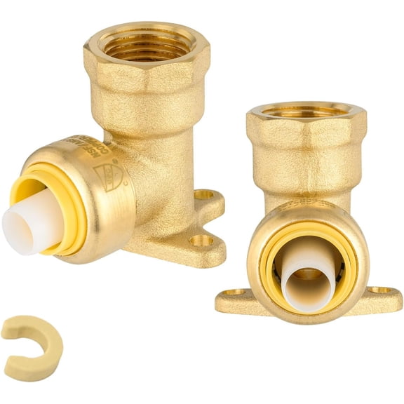 CRKMGS-(Pack of 2) 3/4 Inch Push Fit x 3/4 Inch FNPT Female Drop Ear Elbow Brass fitting, Push to Connect Pex, Copper, CPVC Pipe/Tubing, With Disconnect Clip(PF073-2Pack)