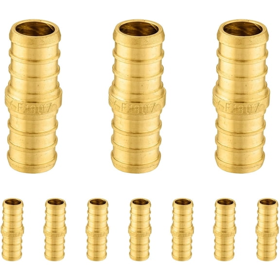 CRKMGS-Pack Of 10 3/8 Inch PEX Straight Coupling,Brass Crimp Fittings for PEX Tubing Pipe