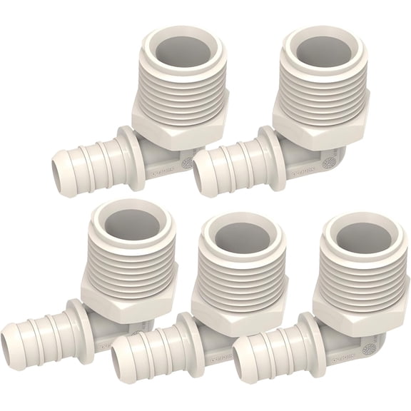CRKMGS-Plastic PEX Pipe Coupling Fitting 90 Degree 1/2"-14 MNPT x 1/2" Barb Fitting Type Elbow Adapter- Compatible with PEX or PE-RT Pipe, Corrosion Resistant (5-Pack)