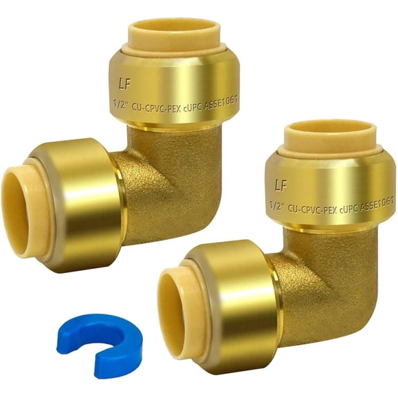 CRKMGS-TTFLEX 1/2 inch 90-Degree Elbow Push to Connect Plumbing Fitting with 1 Disconnect Clip, Connect to PEX, Copper, CPVC, Pipe -2 PACK