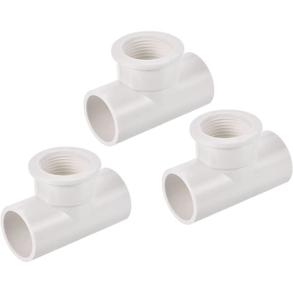 CRKMGS-Tee Pipe Fitting G3/4 Female Thread DN20 3/4" ID Socket, 3-Way PVC Adapter Socket Slip Connector for Water Pipes Home Industrial, White, Pack of 3