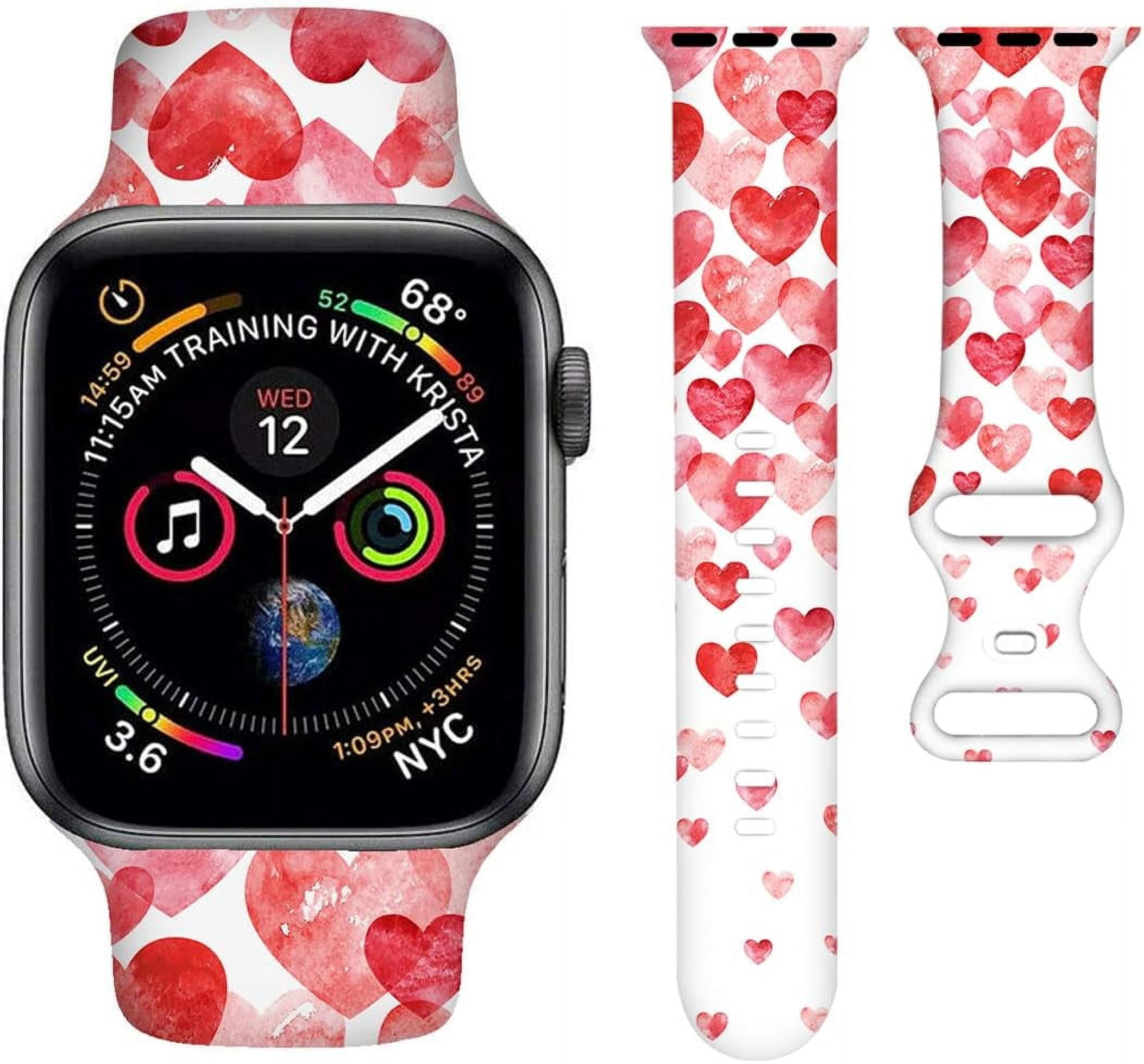CRKMGS-Valentines Watch Band Love Heart Smartwatch Band Compatible with Watch 38mm 40mm 41mm Soft Silicone Strap Replacement for Series 9/8/7/6/5/4/3/2/1/SE