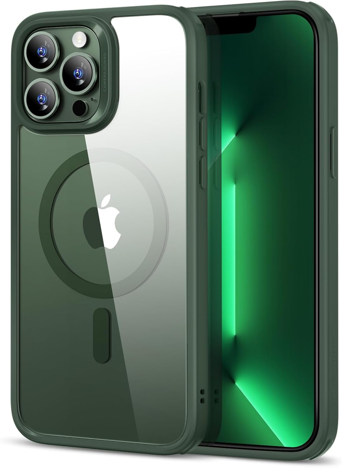 CRKMGS-for iPhone 13 Pro Max Case, Compatible with MagSafe, Shockproof Military-Grade Protection, Yellowing Resistant, Magnetic Phone Case for iPhone 13 Pro Max, (HaloLock), Clear Green