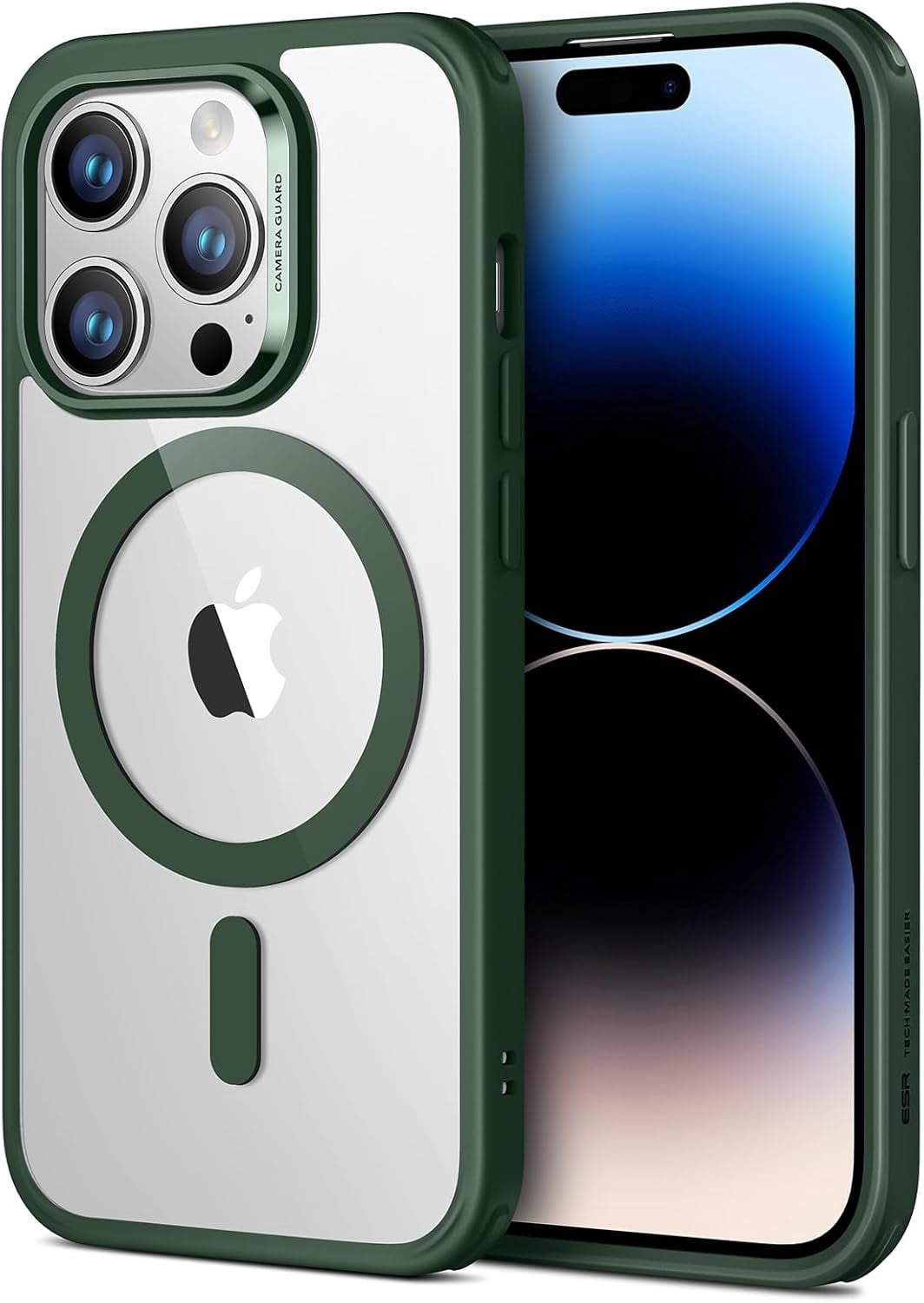 CRKMGS-for iPhone 14 Pro Max Case, Compatible with MagSafe, Shockproof Military-Grade Protection, Yellowing Resistant, Magnetic Classic Hybrid Case (HaloLock), Clear Green