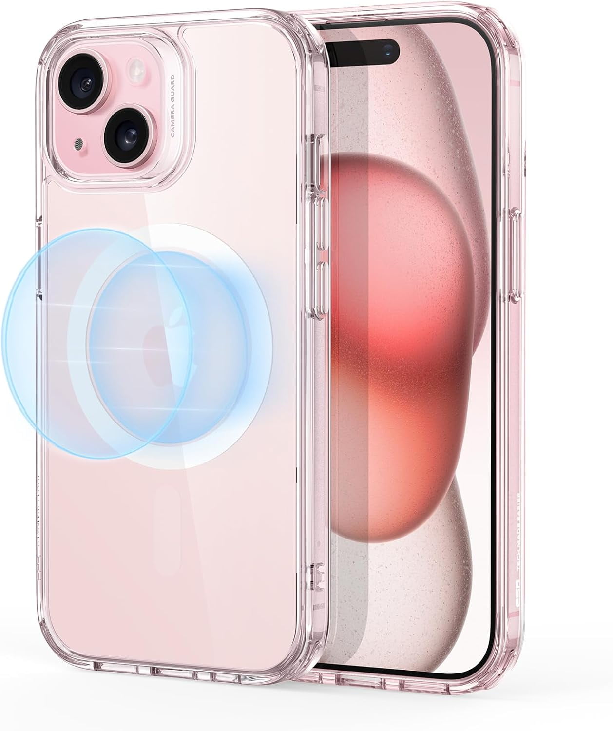 CRKMGS-for iPhone 15 Case, Compatible with MagSafe, Military-Grade Protection, Yellowing Resistant, Scratch-Resistant Back, Magnetic Phone Case for iPhone 15, Classic Series, Clear Pink