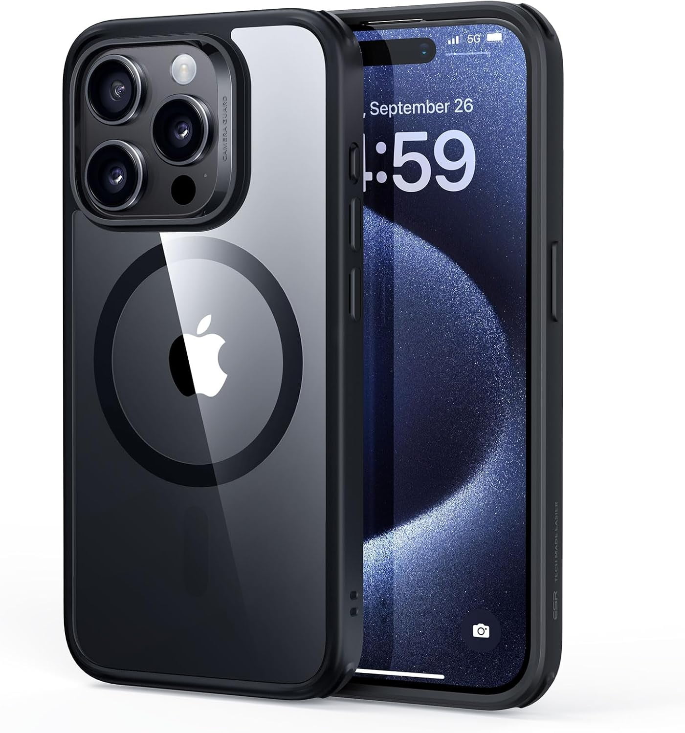 CRKMGS-for iPhone 15 Pro Case, Compatible with MagSafe, Military-Grade Protection, Yellowing Resistant, Scratch-Resistant Back, Magnetic Phone Case for iPhone 15 Pro, Classic Series, Clear Black