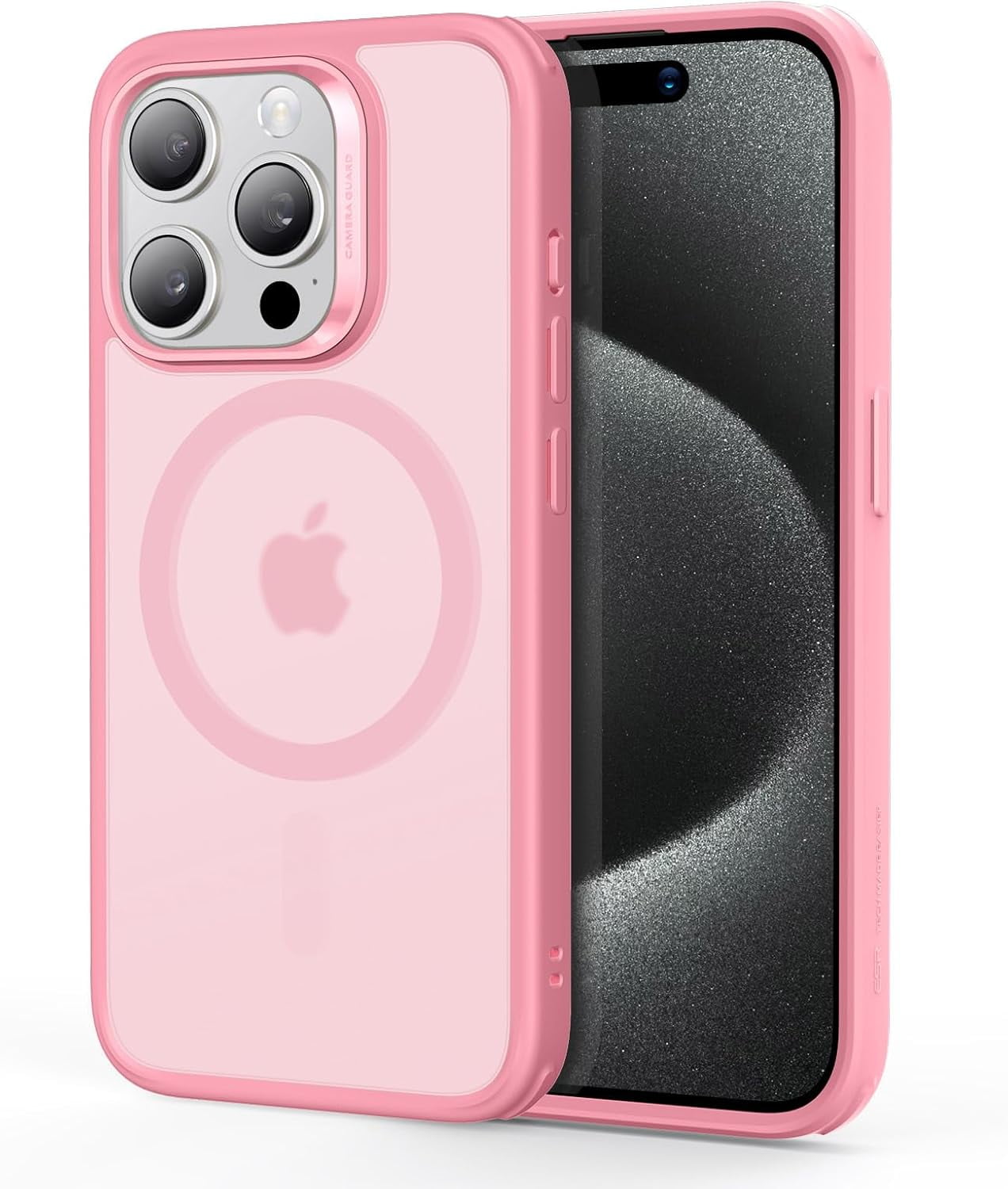 CRKMGS-for iPhone 15 Pro Case, Compatible with MagSafe, Military-Grade Protection, Yellowing Resistant, Scratch-Resistant Back, Magnetic Phone Case for iPhone 15 Pro, Classic Series, Frosted Pink
