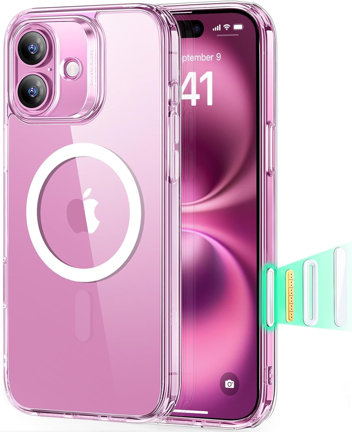 CRKMGS-for iPhone 16 Case, Camera Control, Compatible with MagSafe, Shockproof Military-Grade Protection, Magnetic Phone Case for iPhone 16, Classic Hybrid Case (HaloLock), Clear