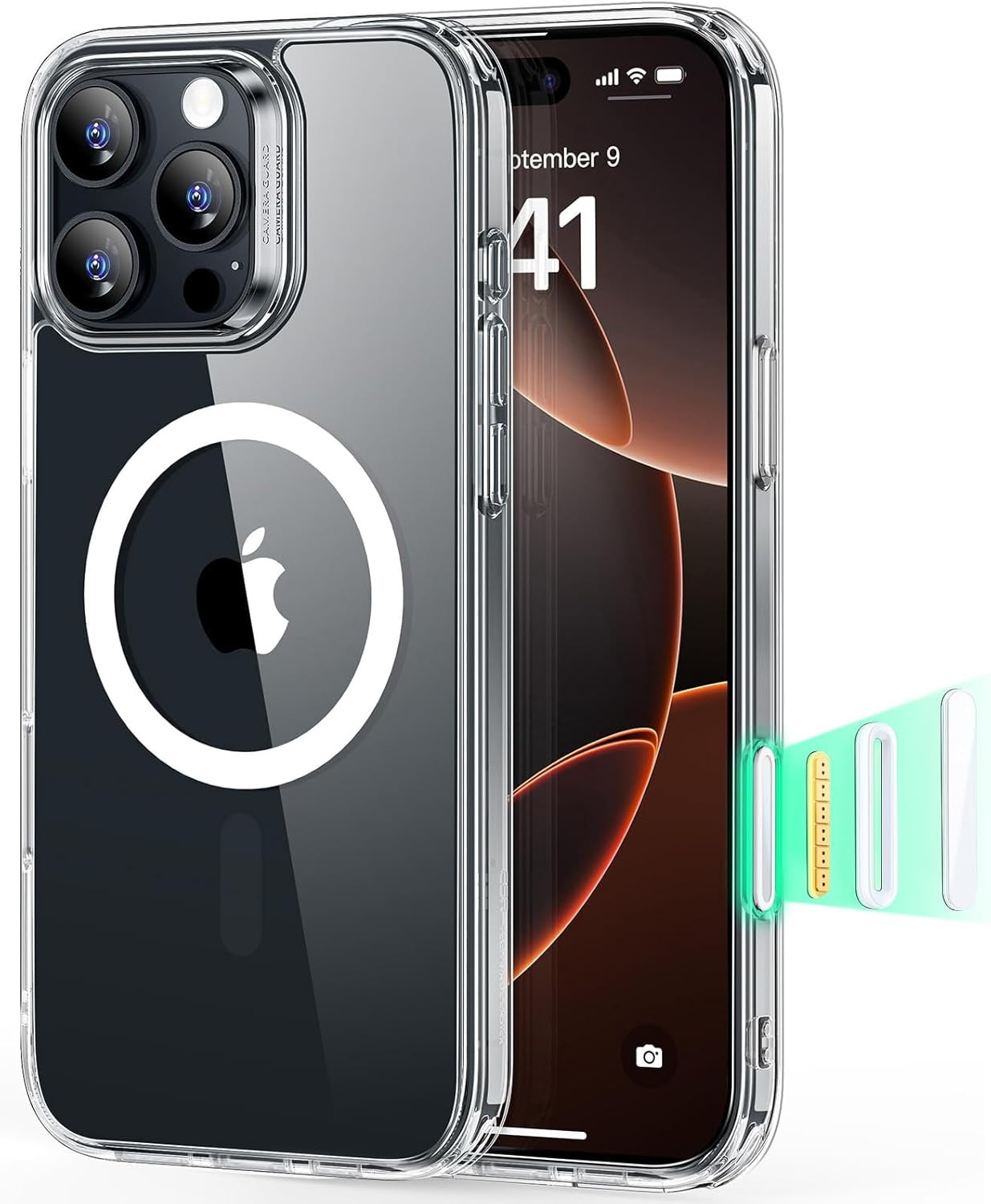 CRKMGS-for iPhone 16 Pro Case, Camera Control, Compatible with MagSafe, Shockproof Military-Grade Protection, Magnetic Phone Case for iPhone 16 Pro, Classic Hybrid Case (HaloLock), Clear | Camera Con