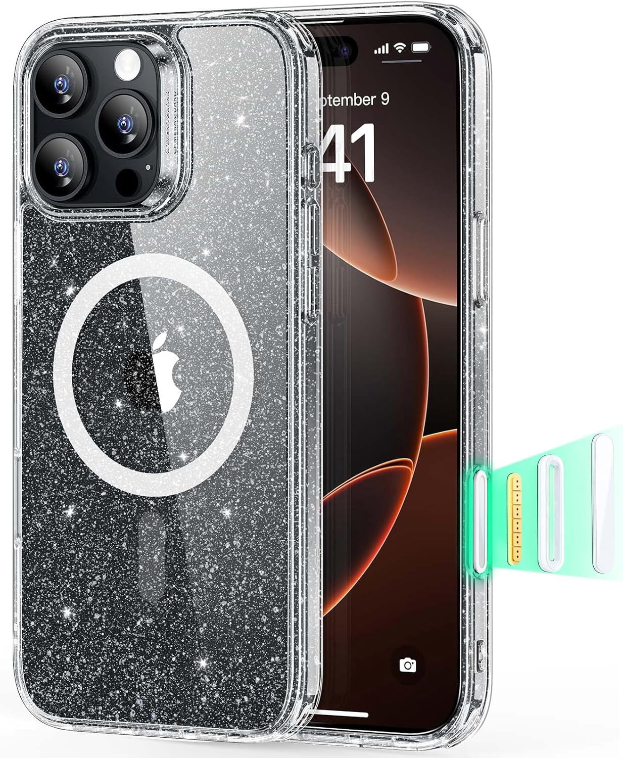 CRKMGS-for iPhone 16 Pro Max Case, Compatible with MagSafe, Shockproof Military-Grade Protection, Magnetic Phone Case for iPhone 16 Pro Max, Classic Hybrid Case (HaloLock), Clear Shimmer