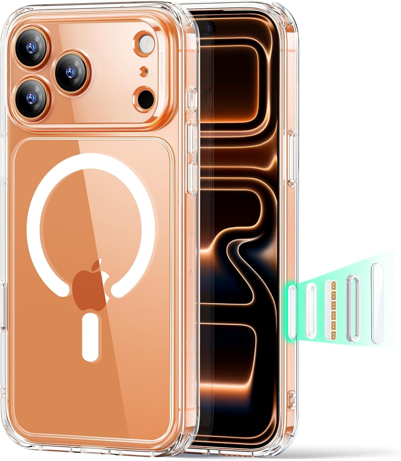 CRKMGS-for iPhone 17 Pro Case, Camera Control, Compatible with MagSafe, Shockproof Military-Grade Protection, Magnetic Phone Case for iPhone 17 Pro, Classic Hybrid Case, Clear