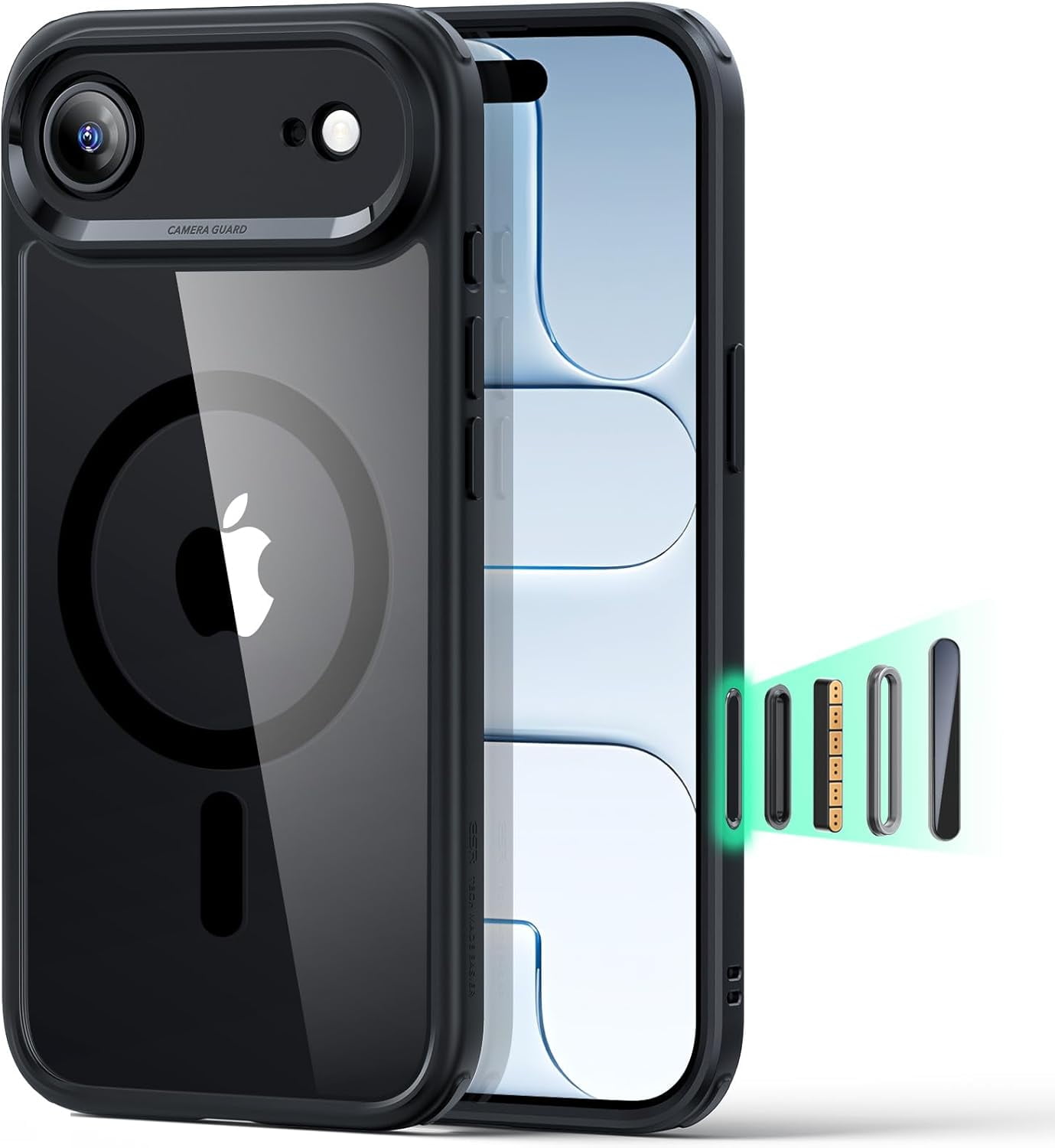 CRKMGS-for iPhone Air Case, Camera Control, Compatible with MagSafe, Shockproof Military-Grade Protection, Magnetic Phone Case for iPhone 17 Air Case, Clear Black