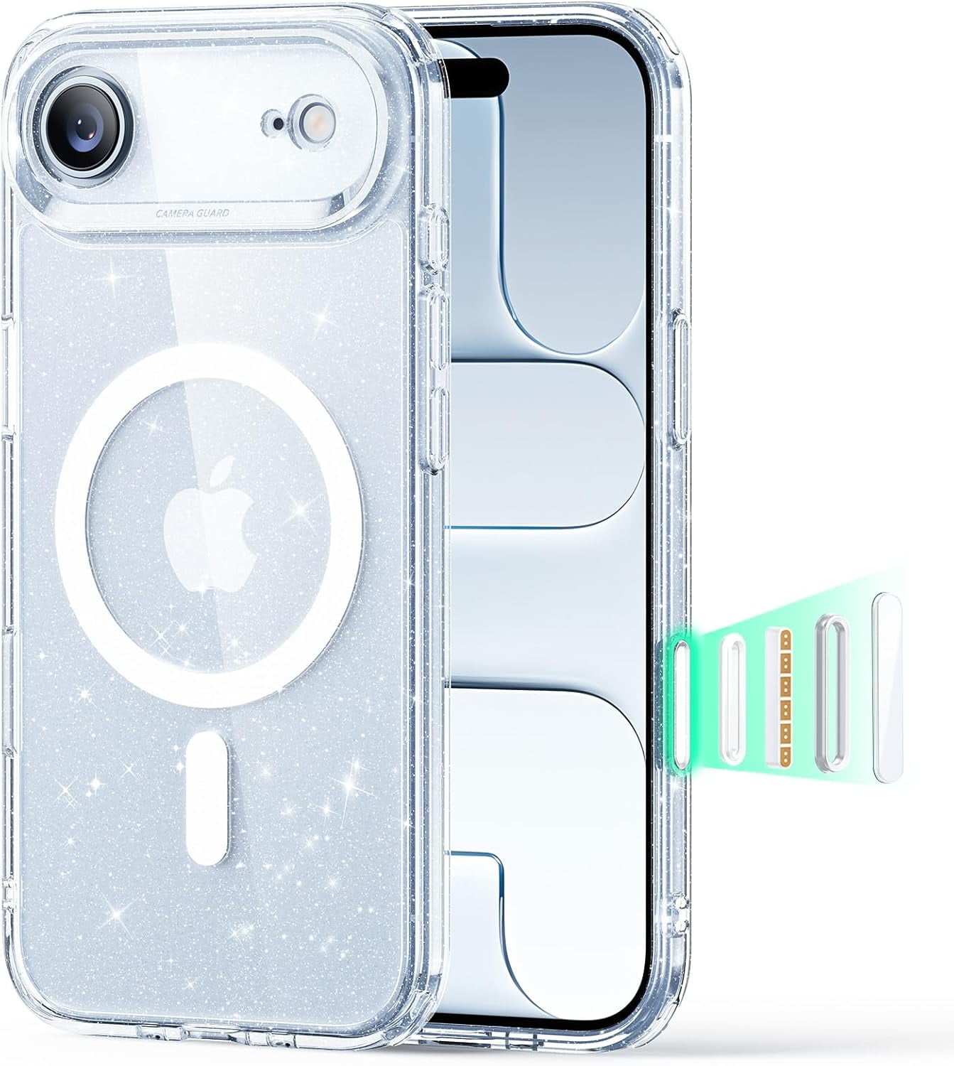 CRKMGS-for iPhone Air Case, Camera Control, Compatible with MagSafe, Shockproof Military-Grade Protection, Magnetic Phone Case for iPhone 17 Air Case, Clear Shimmer