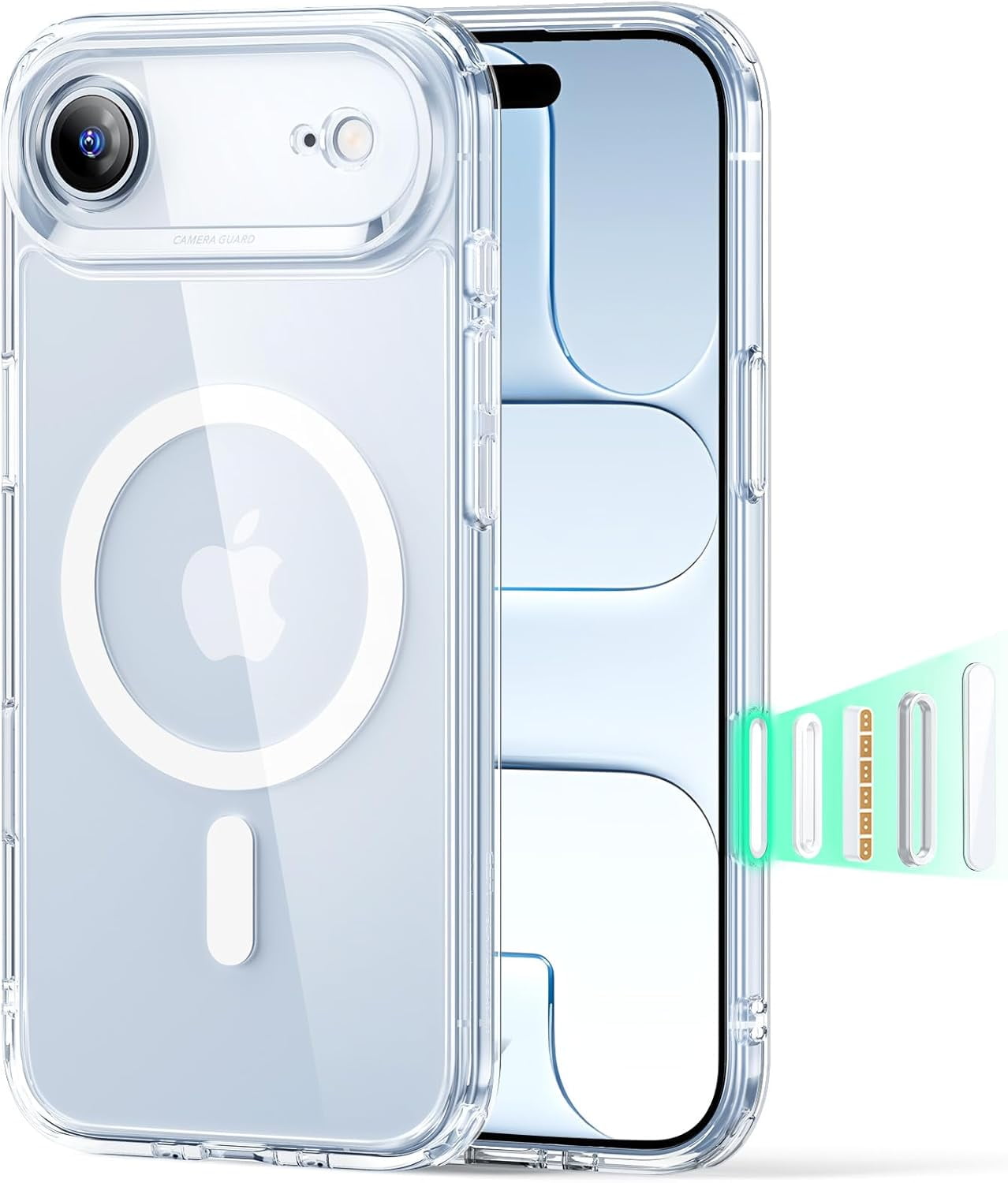 CRKMGS-for iPhone Air Case, Camera Control, Compatible with MagSafe, Shockproof Military-Grade Protection, Magnetic Phone Case for iPhone 17 Air Case, Clear