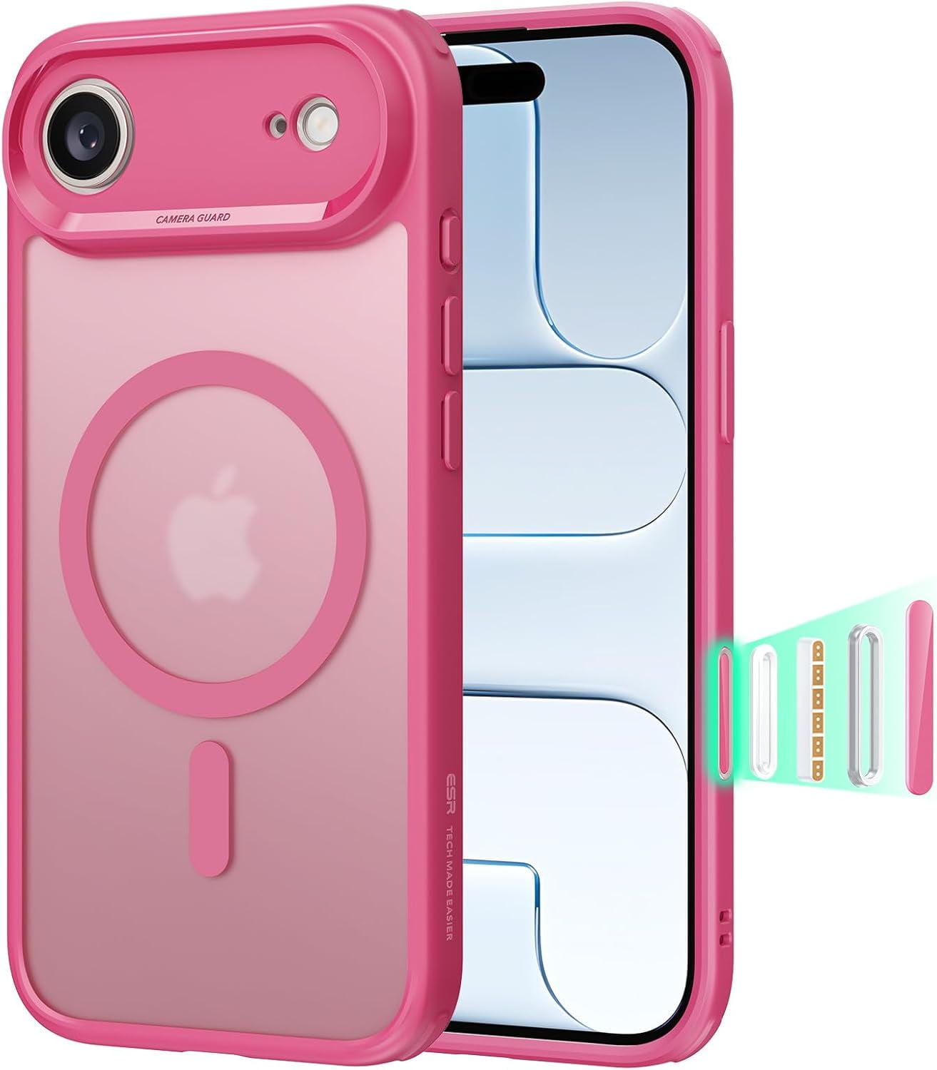 CRKMGS-for iPhone Air Case, Camera Control, Compatible with MagSafe, Shockproof Military-Grade Protection, Magnetic Phone Case for iPhone 17 Air Case, Frosted Pink