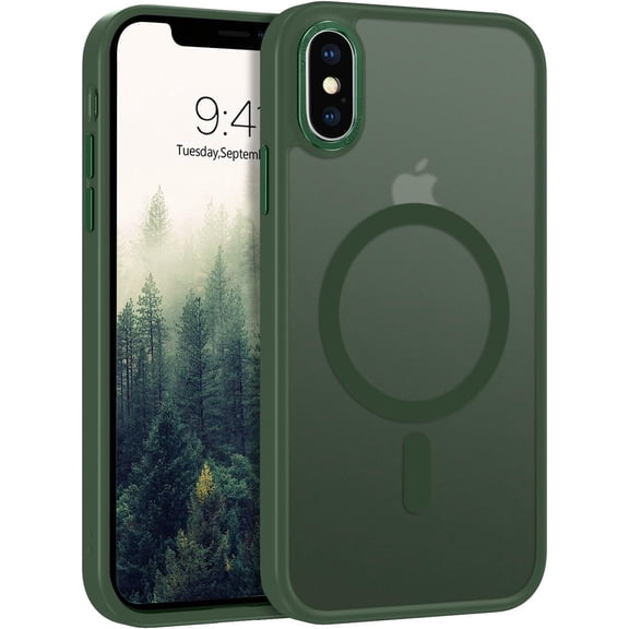 CRKMGS-for iPhone X Case, iPhone Xs Phone Case Compatible with Magsafe Translucent Matte Back Slim Shockproof Anti-Scratch Anti-Yellow Protective Magnetic iPhone X/XS Case, Midnight Green