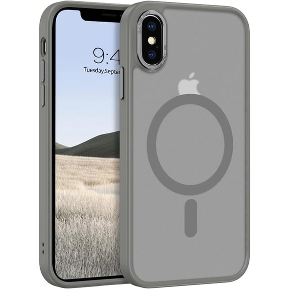 CRKMGS-for iPhone X Case, iPhone Xs Phone Case Compatible with Magsafe Wireless Charging Translucent Matte Back Slim Shockproof Anti-Scratch Anti-Yellow Protective Magnetic iPhone X/XS Case, Grey