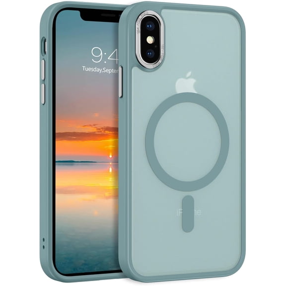 CRKMGS-for iPhone X Case, iPhone Xs Phone Case Compatible with Magsafe Wireless Charging Translucent Matte Back Slim Shockproof Anti-Yellow Protective Magnetic for iPhone X/XS Case, Calke Green