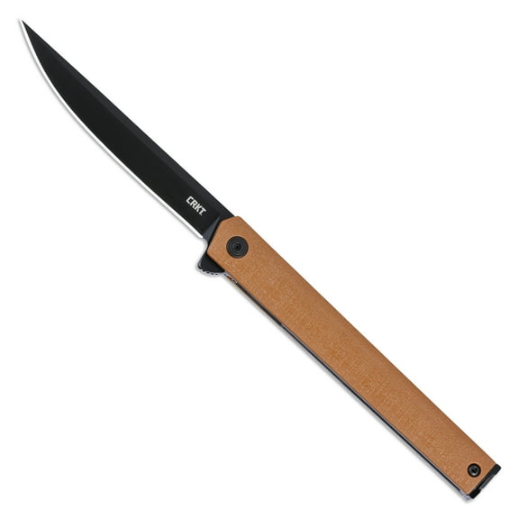 CRKT CEO Black and Tan Everyday Carry EDC Folding Knife with Liner Lock: AUS 8 Steel Plain Edge Blade, Glass-Reinforced Nylon Handle, Reversible Pocket Clip, 7097DK