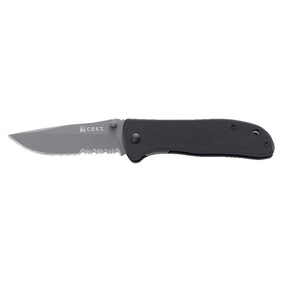 CRKT Drifter 6460K Folding Knife with Grey Ti-Nitride Finish 8Cr14MoV Stainless Steel Blade with Triple Point Serrations and Black G10 Handle Scales